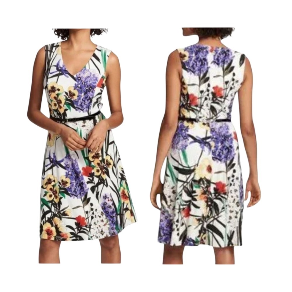 Tommy Hilfiger Womens Multi Floral Dress 6 V-Neck Fit & Flare Garden Party